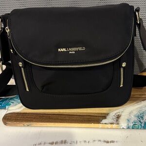 Karl Lagerfeld Black Messenger Bag with Silver Details